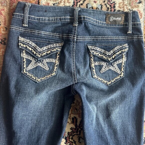 Rewash Women's Denim Dark Wash Embroidery Pockets Bootcut Leg Size 1 - Picture 6 of 16